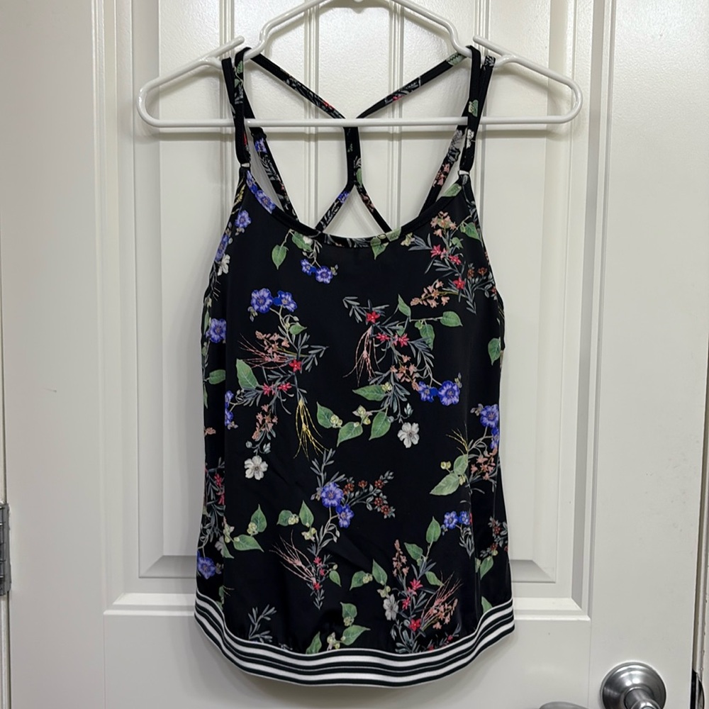 Athleta Gold Coast Floral Blousy Tankini Top Cross Back Swim Tank 32 D/DD